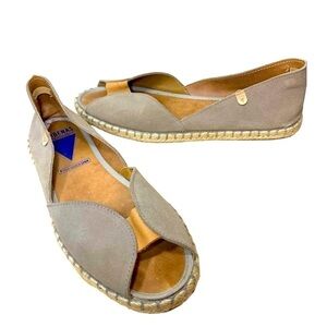 Verbenas Spain Tan Suede Leather Espadrille Flat Shoes Sz 40 Peep Toe Slip on